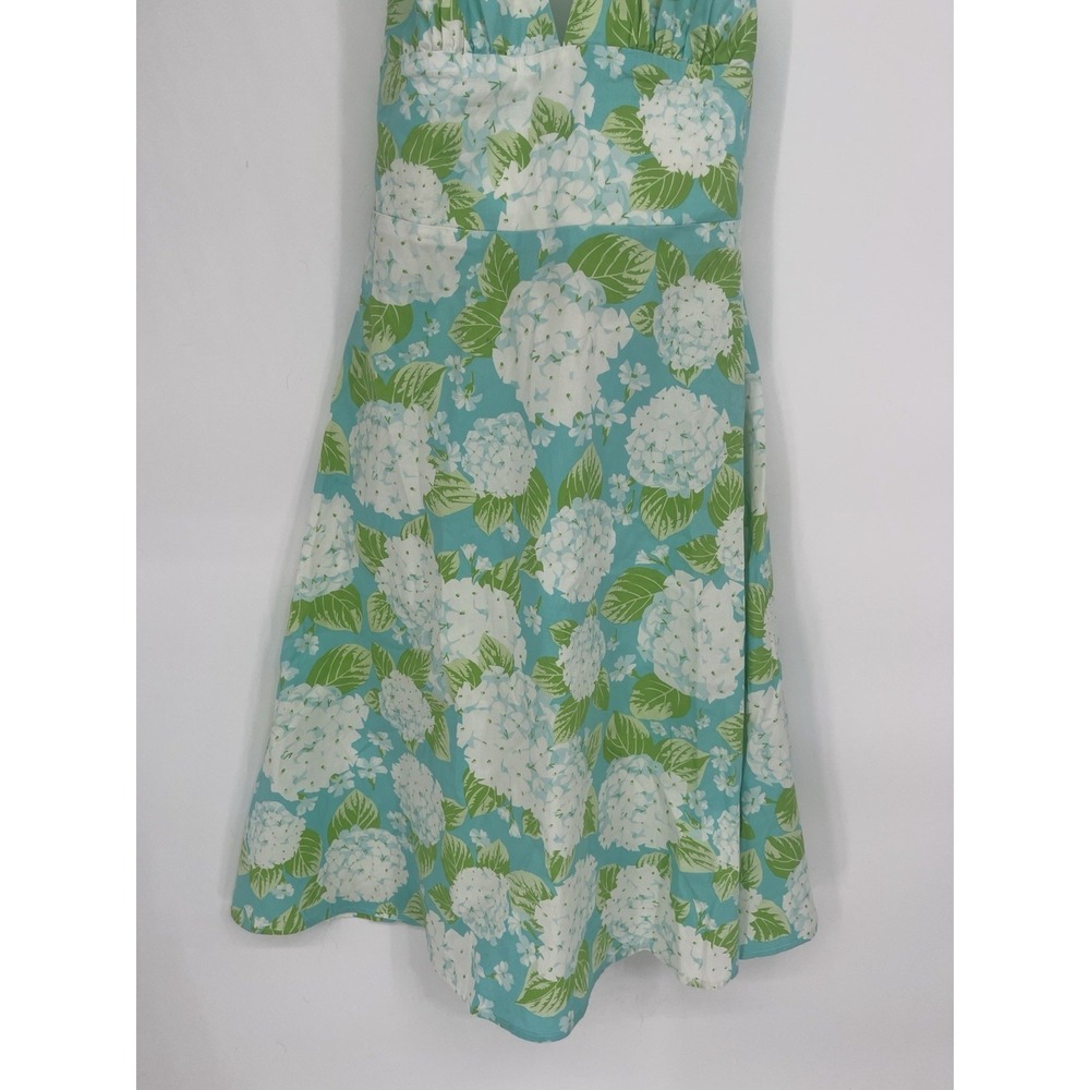Anthropologie Eva Franco Women's Green Blue Floral Halter Knee Length Dress 2 - Picture 2 of 8